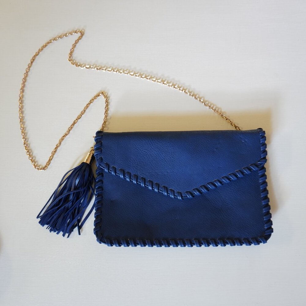 Small Cluch Crossbody Blue Leather